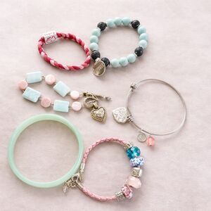 Lot of 6 Pastel Beaded Bracelets Lava Aromatherapy Diffuser Cherry Quartz Bangle